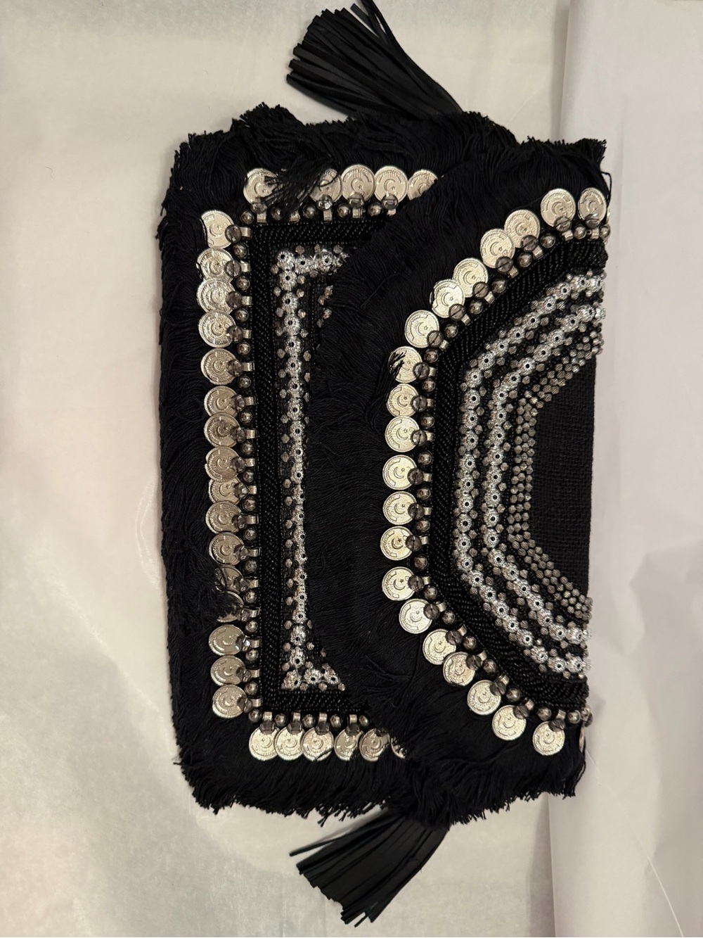 Black Clutch with Silver Coin Detail